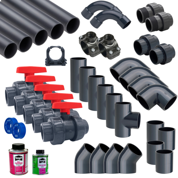 PoolConnect PVC 50mm Verrohrung Komplettset inkl. Bypass für Poolbau, Pooltechnik